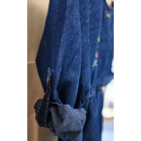 Girls Embroidered Denim Tunic Dress With Button Details & Elastic Waist - Size 4 - Picture 4 of 8